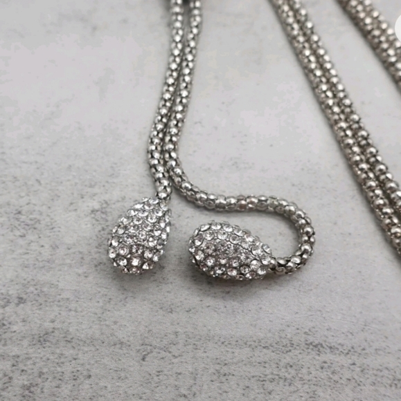 Chicos Necklace Silver Tone Crystal Pendant 30" NWOT - Picture 3 of 3